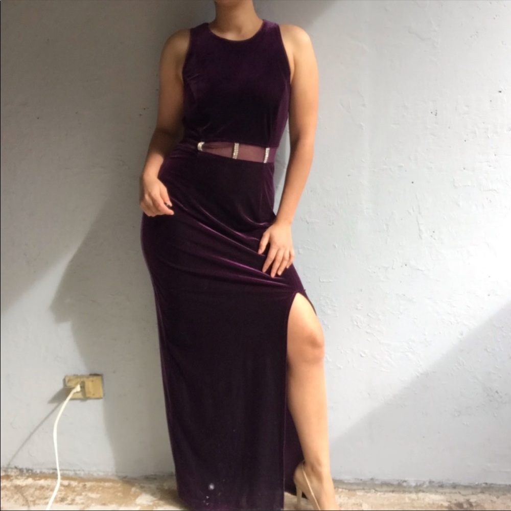 Purple velvet evening gown